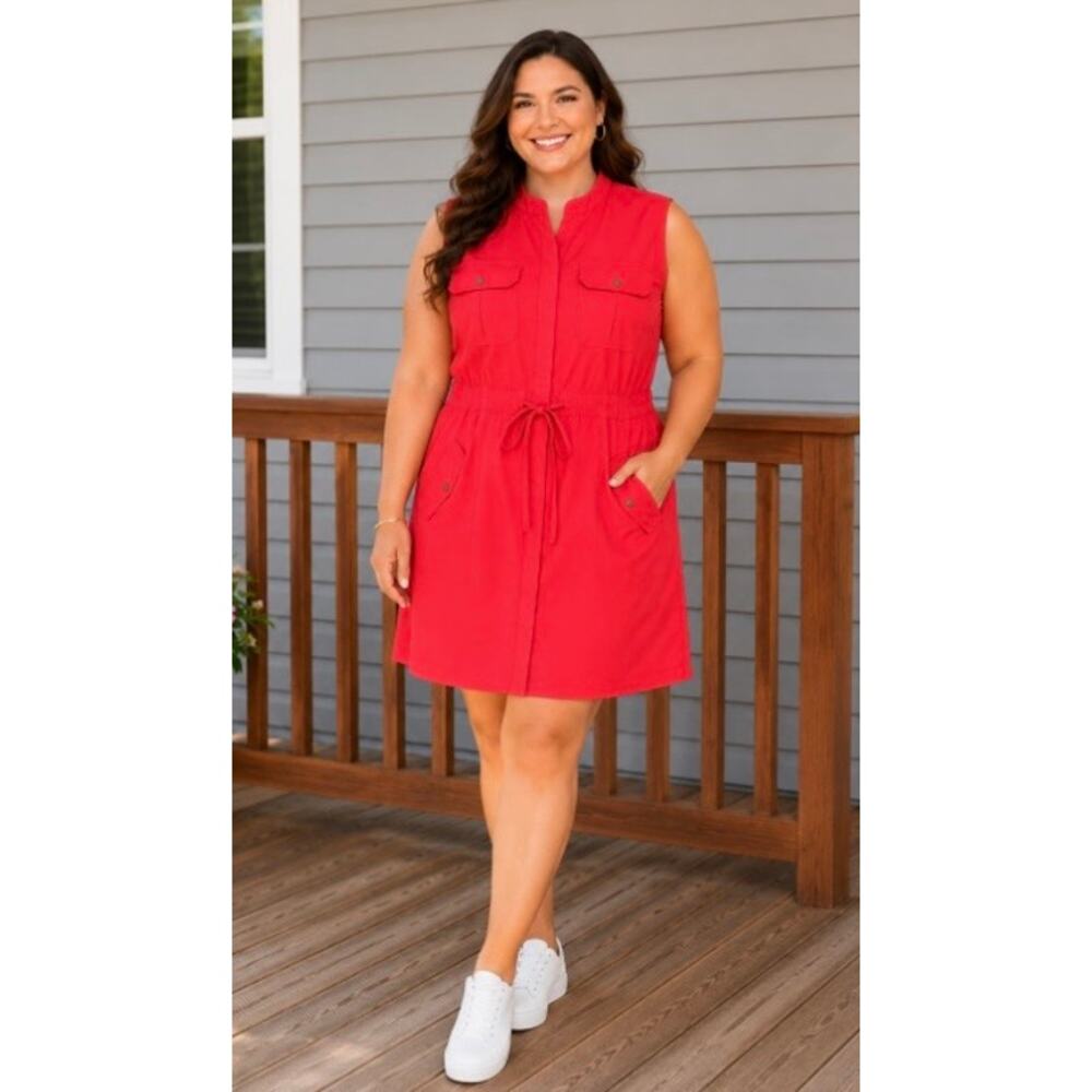 KUT From The Kloth Pink Utility Shirt Dress Sleeveless Drawstring Large